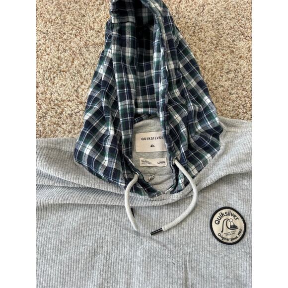 Quiksilver Mens Sweatshirt, size Large, Thermal Hooded Gray w/ Plaid hood - Picture 8 of 13